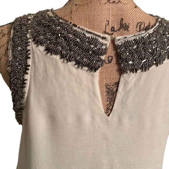 EUC Parker Cream Silky Tank with Silver Beading Detail - Size Small - Picture 4 of 10
